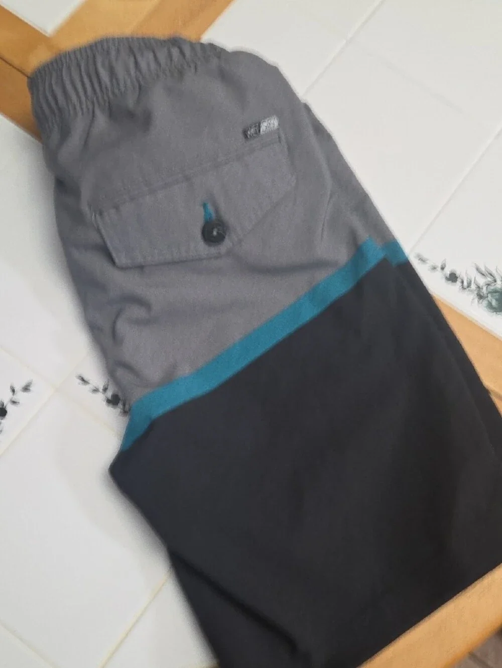 George Men's Gray and Black Swim Trunks with Teal Stripe
